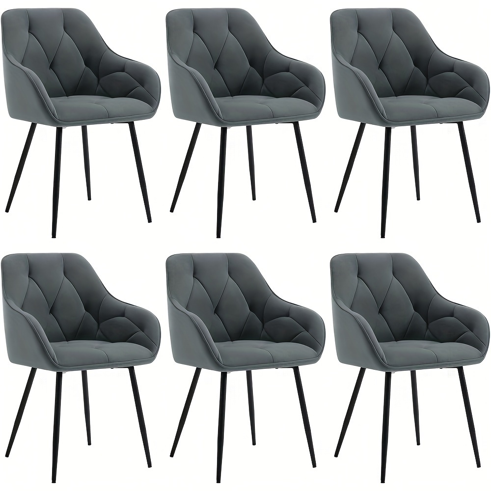 Image of 6pcs Dining Room Chairs, Kitchen Chairs, Dining Room Chairs, Living Room Chairs, Ergonomic Armrest, Upholstered Chair, Velvet Seat, Metal Legs