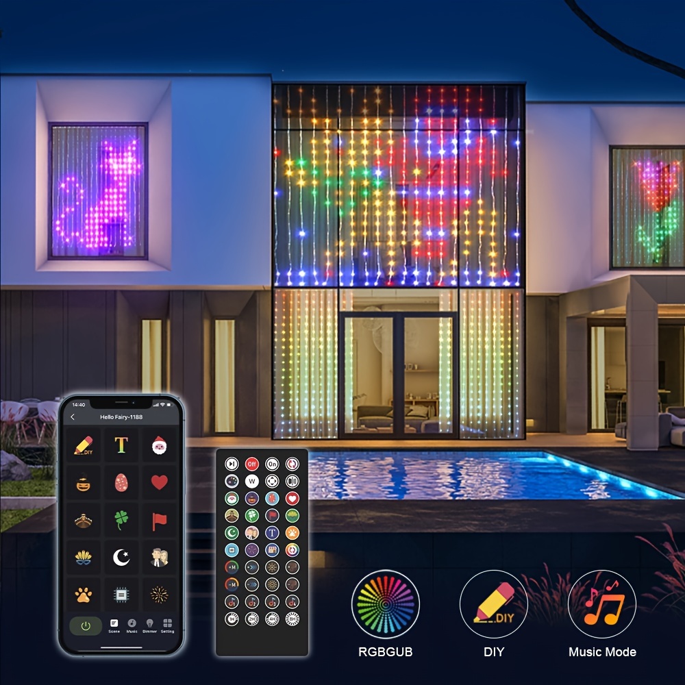 

Rgb Curtain , 400 Led - , Diy Application And , Flashing, 's Day Christmas And Outdoor Decorations.