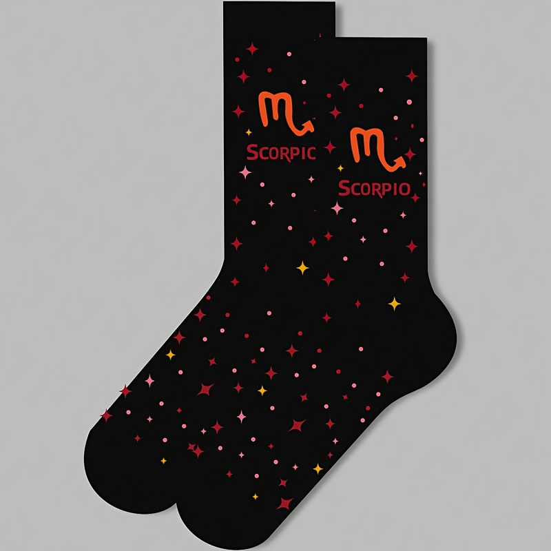 TEMU Pair Of 1 Men's And Women's Zodiac Socks - Black Zodiac, Soft Warm Moisture-wicking, Fashionable And Comfortable, Perfect For Gifts And Casual