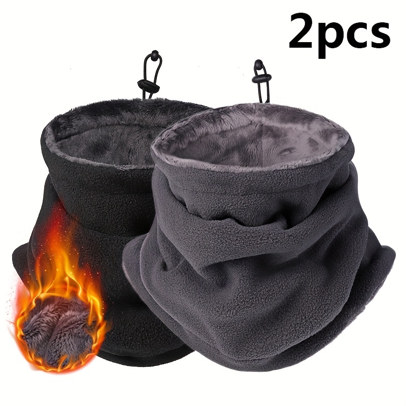 

2-pack Unisex Neck Gaiters - Sport Style Polyester Fleece-lined Warmth, Adjustable Drawstring, Solid Color, Knitted, Multifunctional For Outdoor Activities