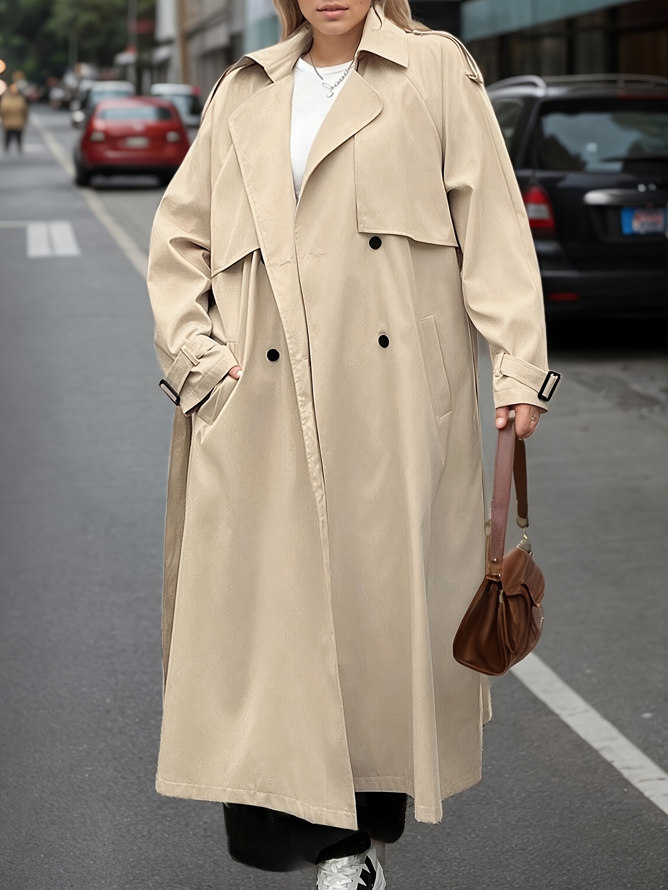 plus size plus size plus size womens double breasted lightweight long trench coat suitable for spring autumn and winter