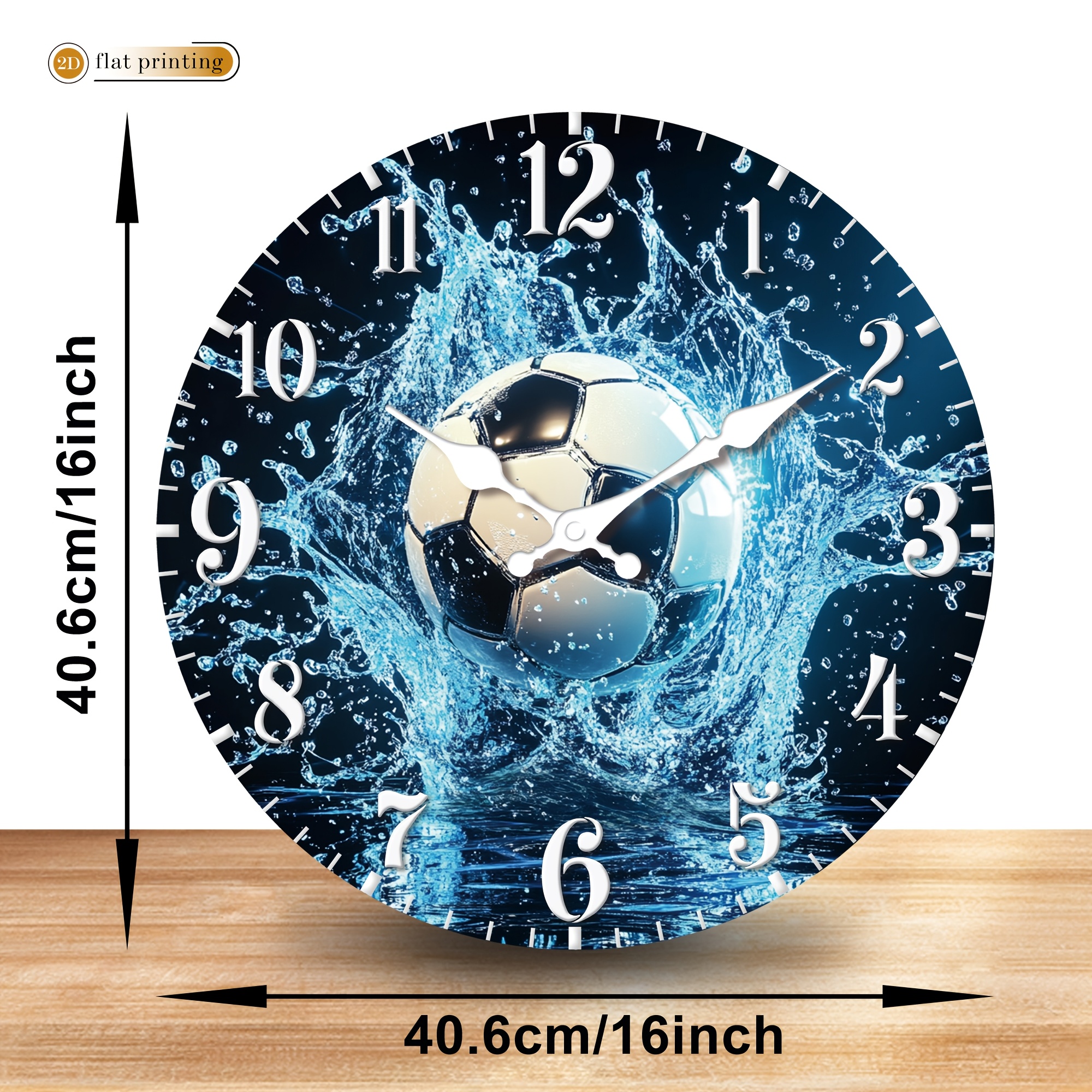 TEMU Soccer Ball Splash Water Clock, Wooden Home Silent Wall Clock-2d Flat Printing, Suitable For Living Rooms, Bedrooms, And , Easter, , Valentine's