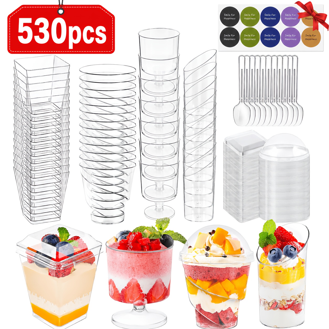 TEMU 530-pack Mini Dessert Cups With Spoons And Lids, 5 Oz Mini Clear Parfait Cups, Shooters Cups For Party, Round Yogurt Cups, Reusable Cream Cake