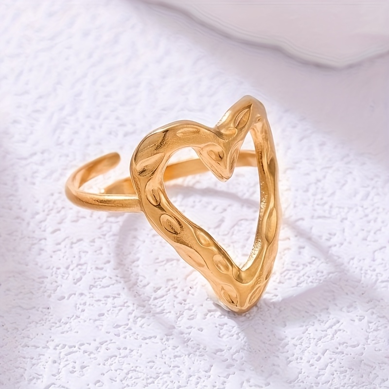 TEMU 1pc Fashion Stainless -shaped Decorative Cuff Ring, Vintage Baroque Style With Adjustable Convex Irregular Texture Design, Suitable For Daily
