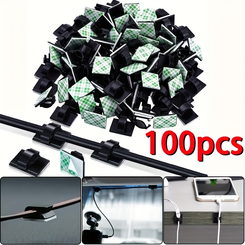 E-shop 100 Stück schwarze Klebe-Kabelclips, Auto-Armaturenbrett-Verkabelungsklemmen, Kabelhalterungen mit großer Sitzfläche, vielseitige Clips