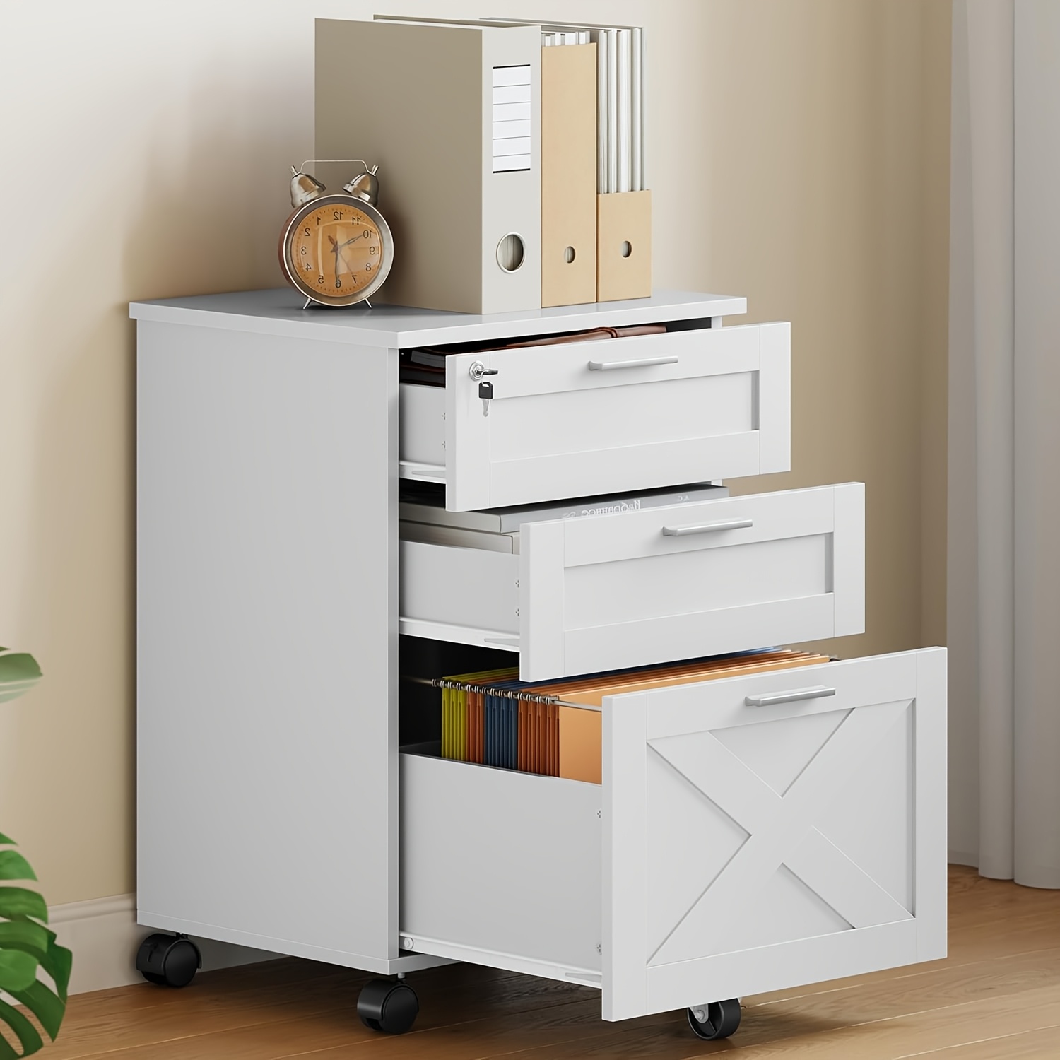 Image of 3-drawer File Cabinet With Lock, Mobile Under Desk Filing Cabinet For Home Office, Wood Storage Organizer For Letter/a4/legal Size Documents, Black