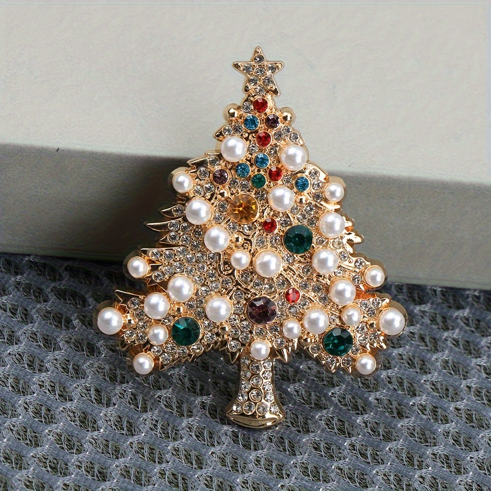 1pc Elegant Rhinestone Christmas Tree Brooch - Luxurious Enamel Pin For Festive Outfits, Perfect Gift Idea