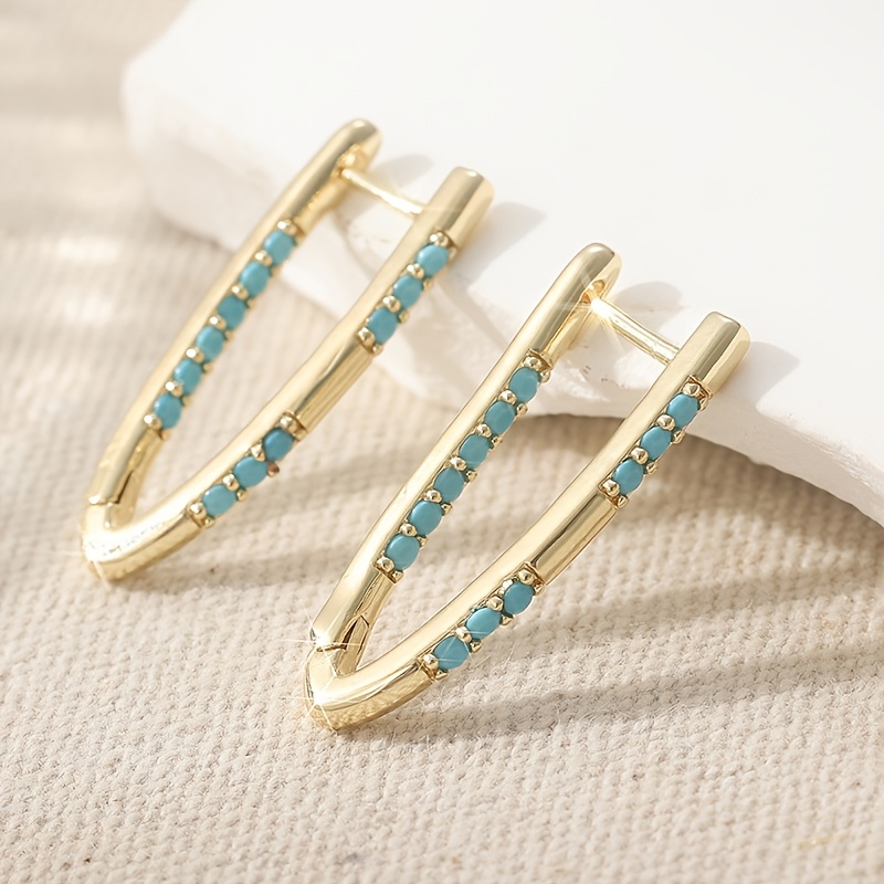 E-shop 1 Paar Bohemian Elegante Stil Synthetische Türkis V-förmige Ohrringe, Goldener Eleganter Damenschmuck, Geeignet für Verschiedene Alltagsanlässe,