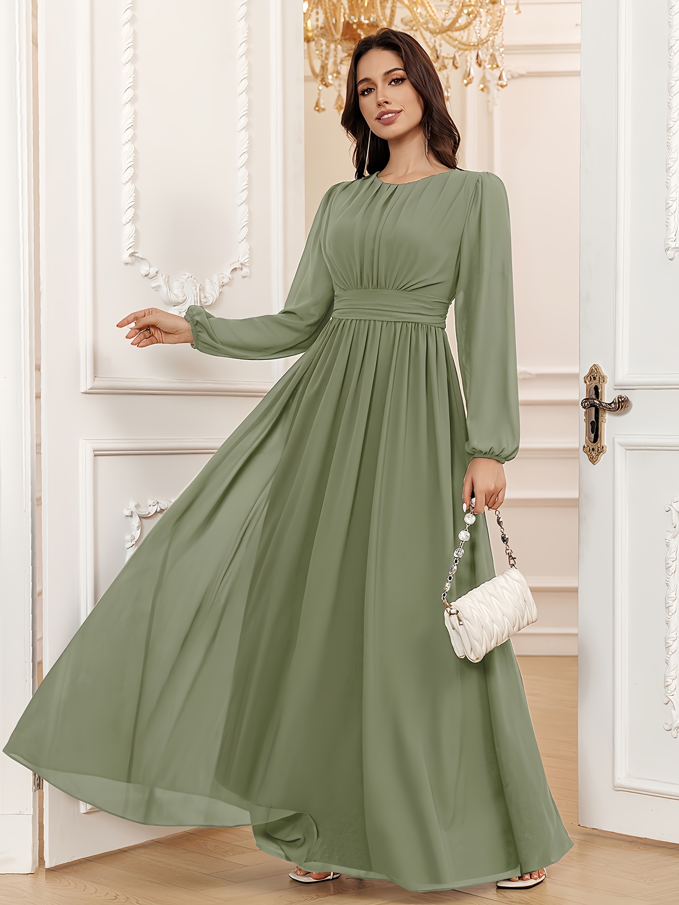 green long sleeve bridesmaid dresses Green Satin Long Sleeves Side Slit Long Bridesmaid Dresses, SFWG00422 –  SofieBridal