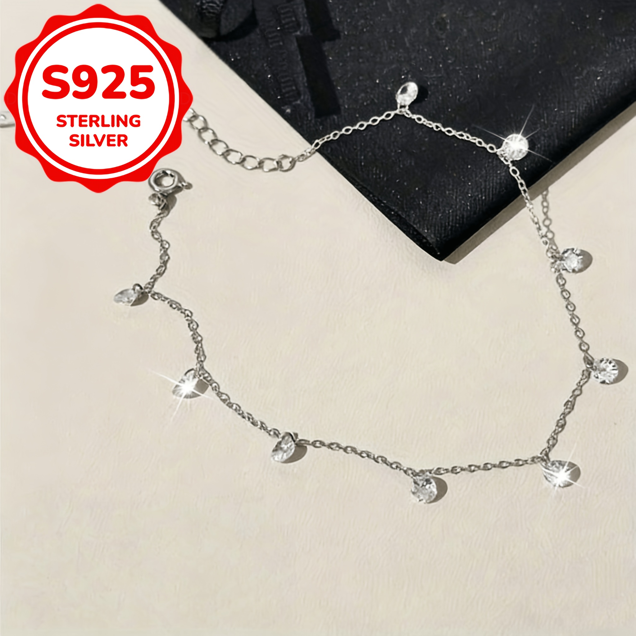 Women's S925 Sterling Silver Elegant Anklet with Pendant, Gift