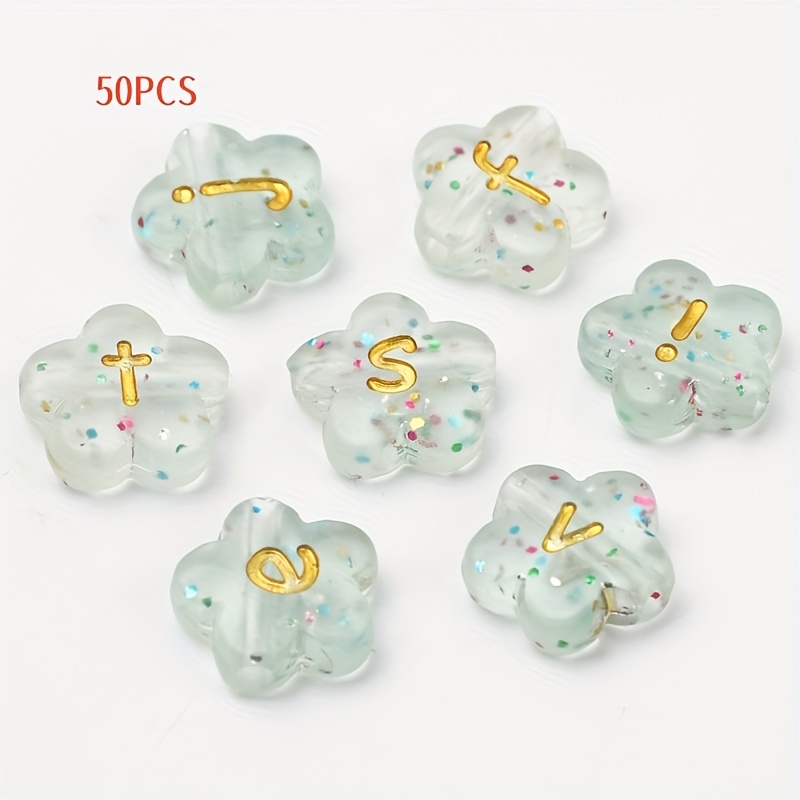 Image of 50pcs Starry Bottom Golden Letter 11mm Flower Small Letter Beads, For Jewelry Jewelry Handmade Bracelet Necklace Wind Chime Materials Loose Beads Craft