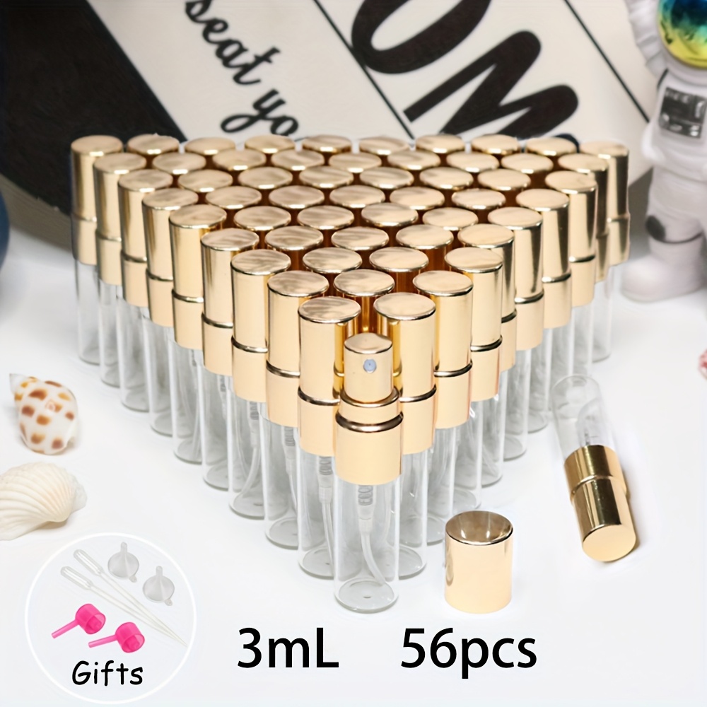 TEMU 56pcs Portable Glass Perfume Bottle Set, 2ml/3ml Mini Portable Perfume Atomizer Bottles, 5ml Aluminum Spray Bottles, 10ml Electroplated Aluminum