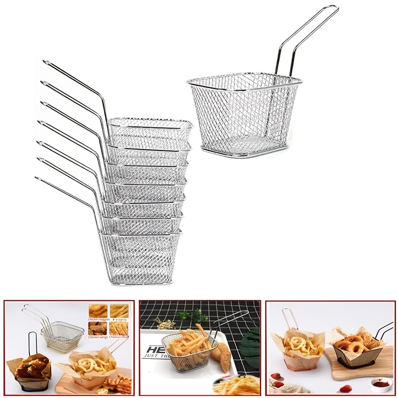TEMU 8 piezas Mini Cestas Cuadradas para Freír Patatas Fritas, Soporte para Freidora, Cestas Cuadradas de Malla para Alimentos con Asa, Cestas para