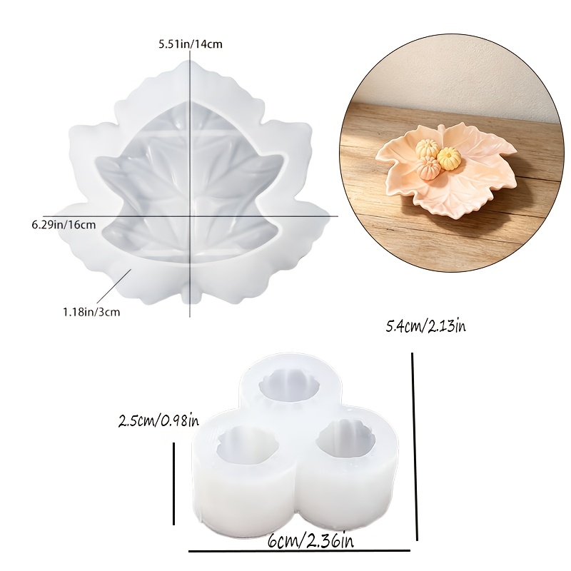 TEMU Set Stampi in Silicone: Stampo in Silicone per Vassoio Portaoggetti a Foglia d'Acero + Set di Tre Stampi per Mini Zucca; Utensili per Realizzare