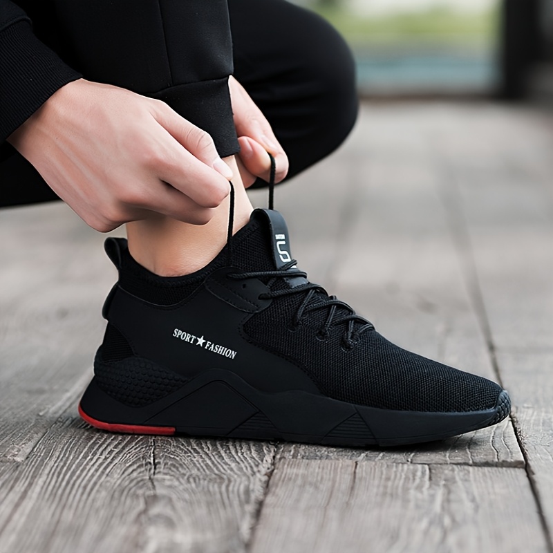 Men'S Low-Top Sneakers - Lightweight And Breathable Design, Featuring Laces And Cushioned Soles - Suitable for Fitness, Running, And Everyday Casual Wear - Easy Black Style with an Easy-To-Clean Upper