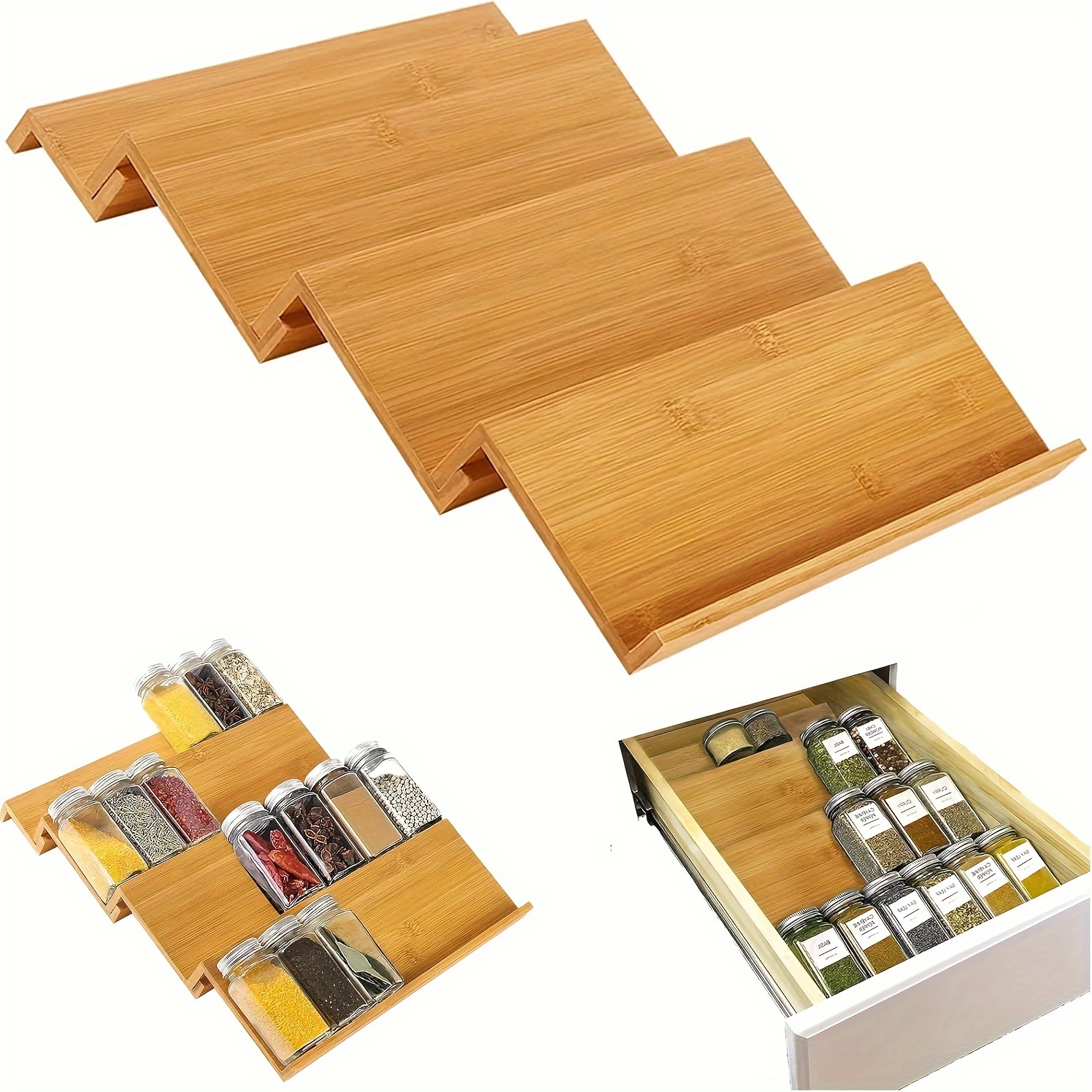 spice rack drawer insert tier bamboo stackable drawer Temu Spain