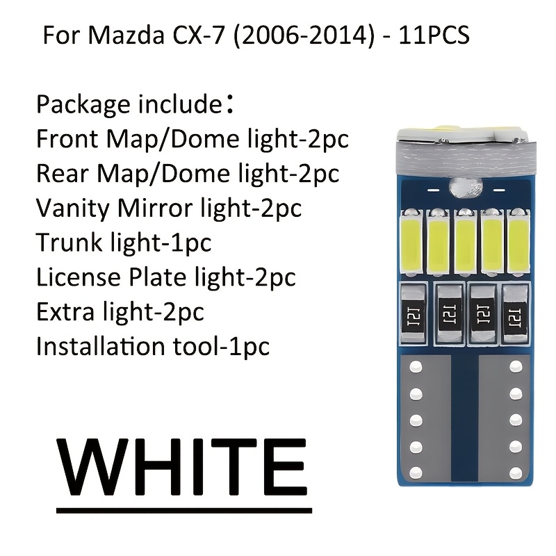 ZIYAO 10pc Deluxe White LED Interior Light Kit – Mazda CX-7 2006-2015, 6000K Xenon White