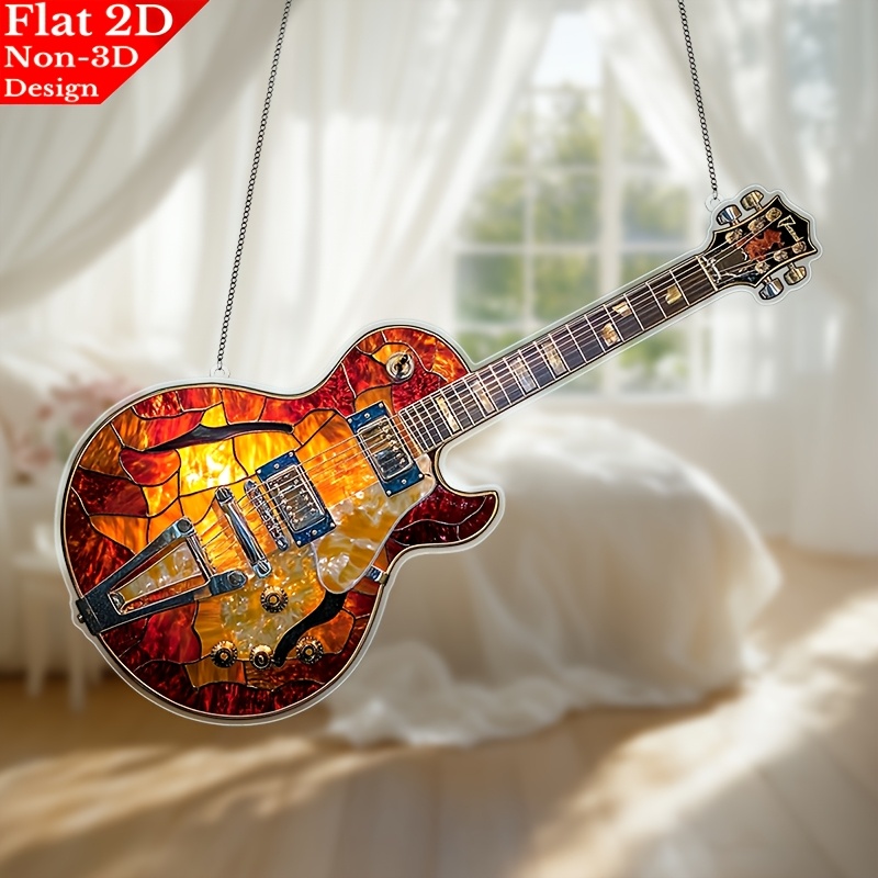 

1pc, 2d Flat Acrylic, Electric Guitar Vibes Suncatchers, Garden Suncatchers (11.8" X 8.3"), A Hanging Decoration Music Rooms, , Or Living , An Ideal Gift For Rock Music Lovers And Creative