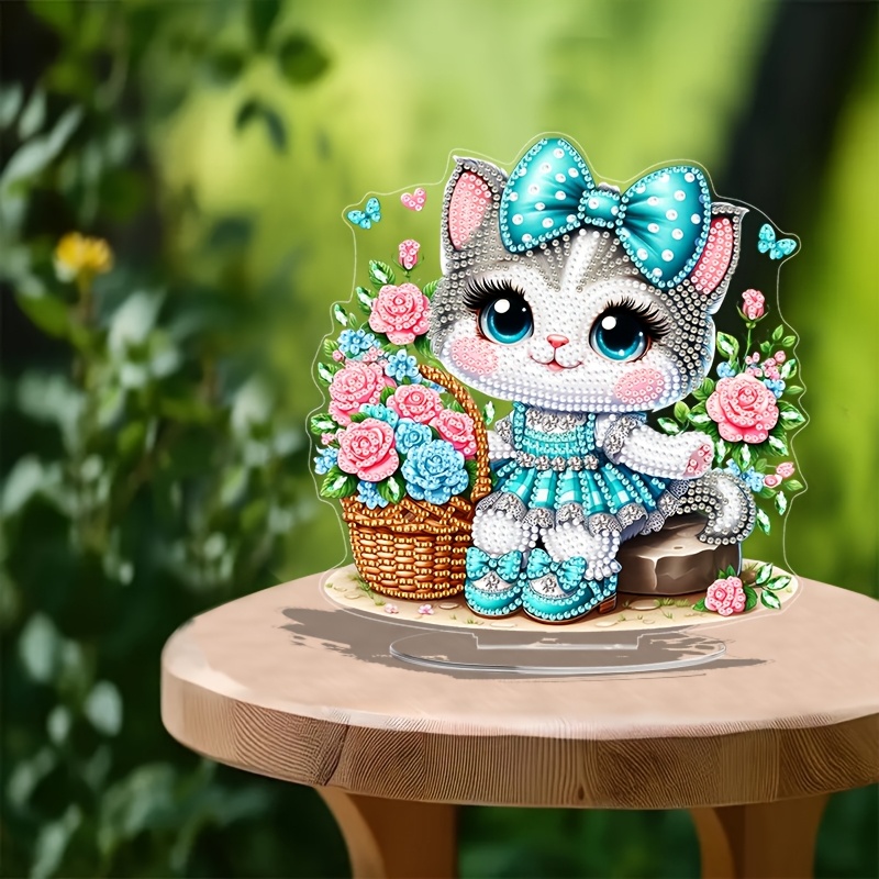 

Valentine's Day Small Flower Cat Animal Theme Diamond Painting Tool Set, Using Irregular Shaped Acrylic Diamonds, Art Diy Crafts, Bedroom And Restaurant Decoration Desktop Ornaments