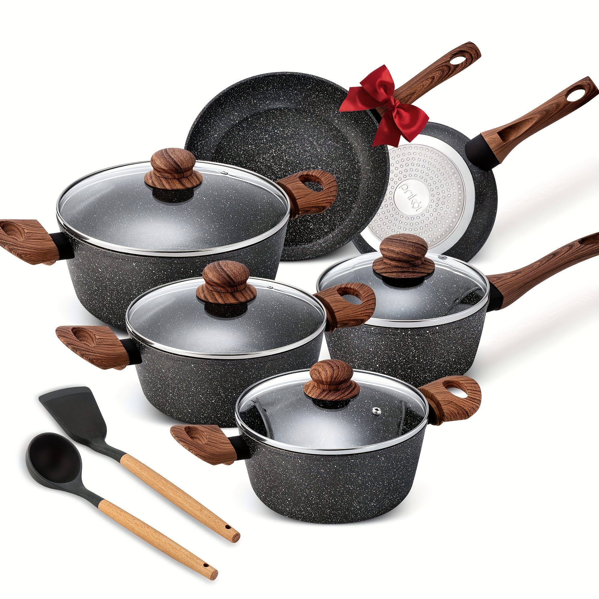 

12pcs Granite Cookware Set - 5-layer Aluminum Pots & Pans, Dishwasher Safe, Induction - Ideal Christmas Gift