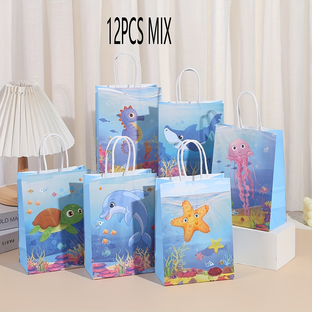 Image of 6/12pcs Vibrant Sea Animal Themed Party Favor Bags With Whale, Turtle, Starfish And Dolphin Designs - Colorful Ocean Decor For Birthdays And Celebrations Gift