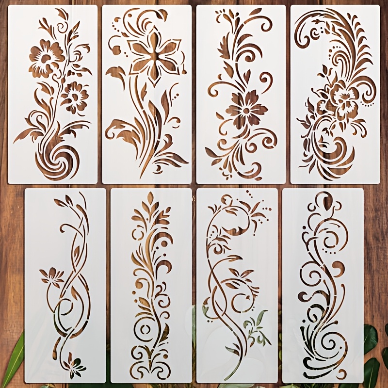 TEMU 8 Floral Border Templates, Brocade Templates, Wall Templates, Furniture Templates, Available In 2 Sizes Your Creative Needs. Washable, Flexible,