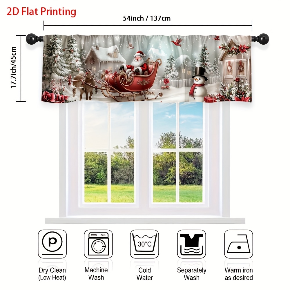 TEMU Rideau de valance 2D plat - 1 pièce de poussette de Père Noël de Noël avec impression 2D plate et poche à tringle, facile à installer, convient