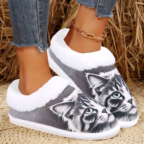 cat lovers cozy flannel slippers animal print house shoes non slip rubber sole slip on indoor outdoor warm winter slippers machine washable