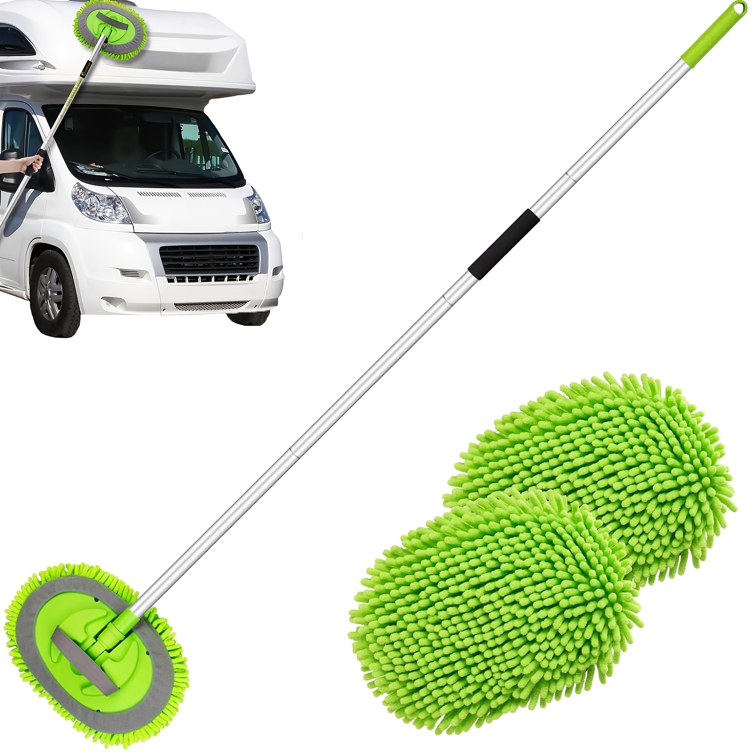 E-shop 62" Autowaschbürsten-Set mit langem Stiel, kratzfreier Wischmopp-Reinigungshandschuh, geeignet zum Waschen von Autos, LKW, SUV, Wohnmobilen,
