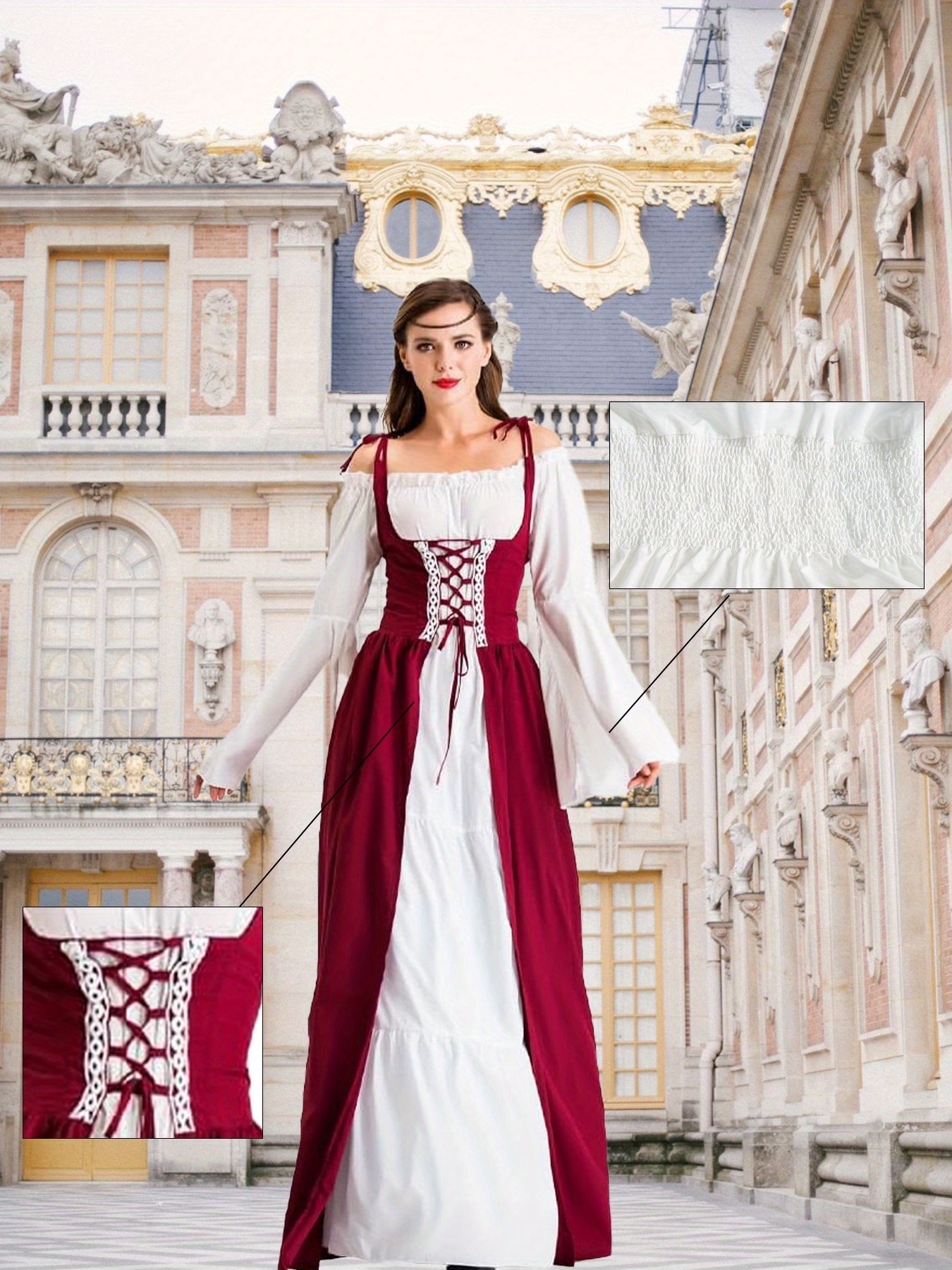 piezas (una vestimenta y una sobrevestimenta), vestimenta renacentista  medieval para mujer, traje para fiestas de Halloween, carnavales,