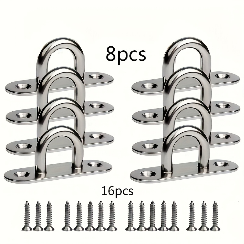 Image of 24pcs, Includes A Set Of 8 Stainless Steel Hooks And 16 Mounting Screws, M5 Grommet Eyelets With Rings For Marine Equipment, Heavy-duty Ceiling And Wall Mounts