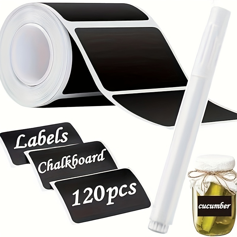 TEMU Chalkboard Labels Stickers, 120pcs Black Chalkboard Labels For Containers With Marker Reusable And Waterproof Chalk Labels Blackboard Stickers For Storage Bins Container Glass Jars Cups