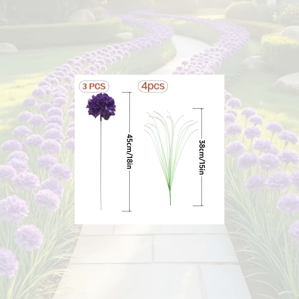 TEMU 7pcs Set Of Large Realistic Carnation Hydrangea With Onion Grass, Elegant Purple Carnation Flowers, Suitable For Garden Floral Decoration,