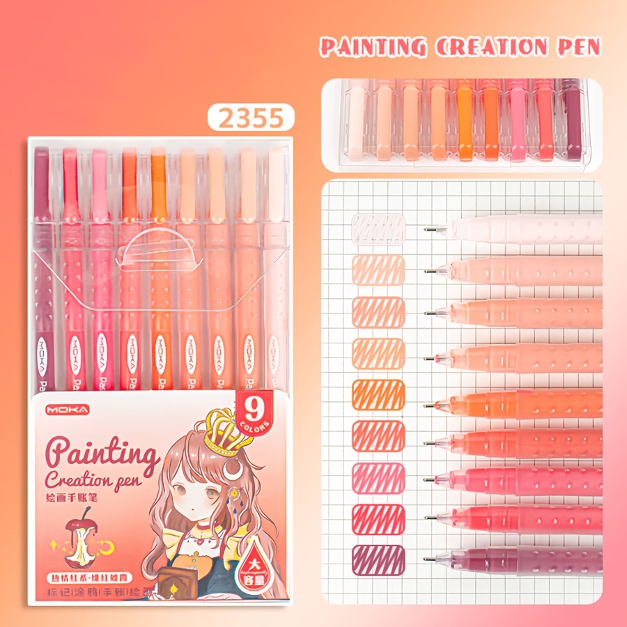 TEMU Of 9 Large-capacity Colored Gel Pens For Sketchbooks