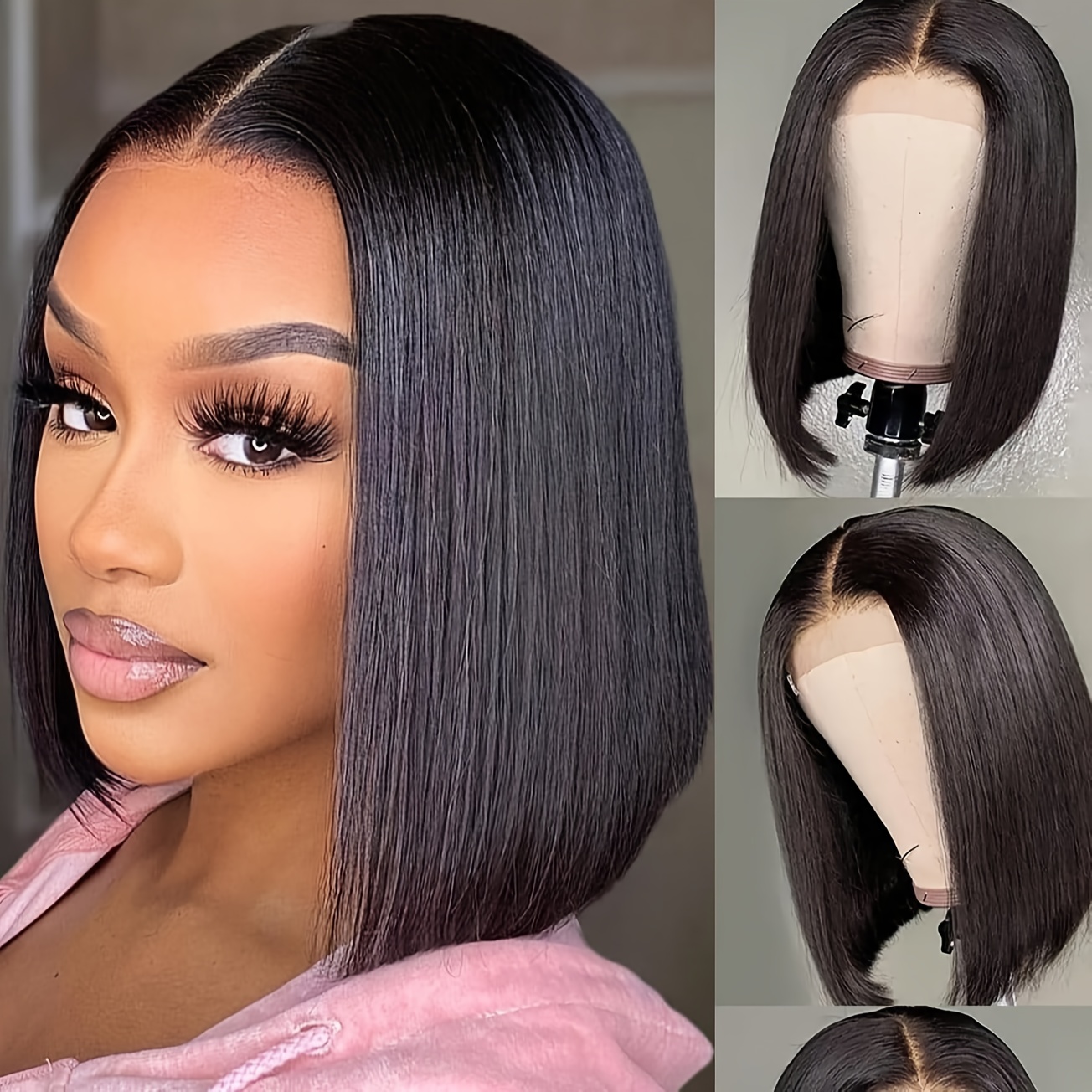 

12 Inch 13x4 Straight Lace Frontal Bob Wig Pre Synthetic Lace Wigs 180% Density Straight Short Bob Wig For Women