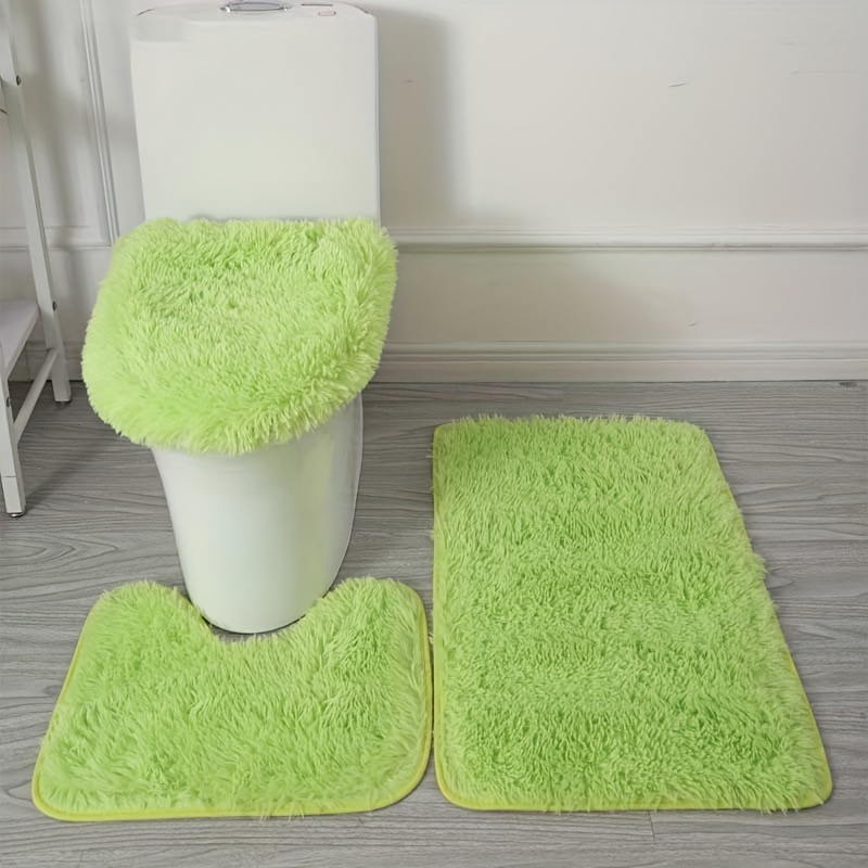 

3-piece Bathroom Rug Set Non-slip Soft Polyester Bath Mat, U-shaped Toilet Mat, And Absorbent Toilet Seat Cover With Pvc Backing - Perfect For Hotel/restaurant Use