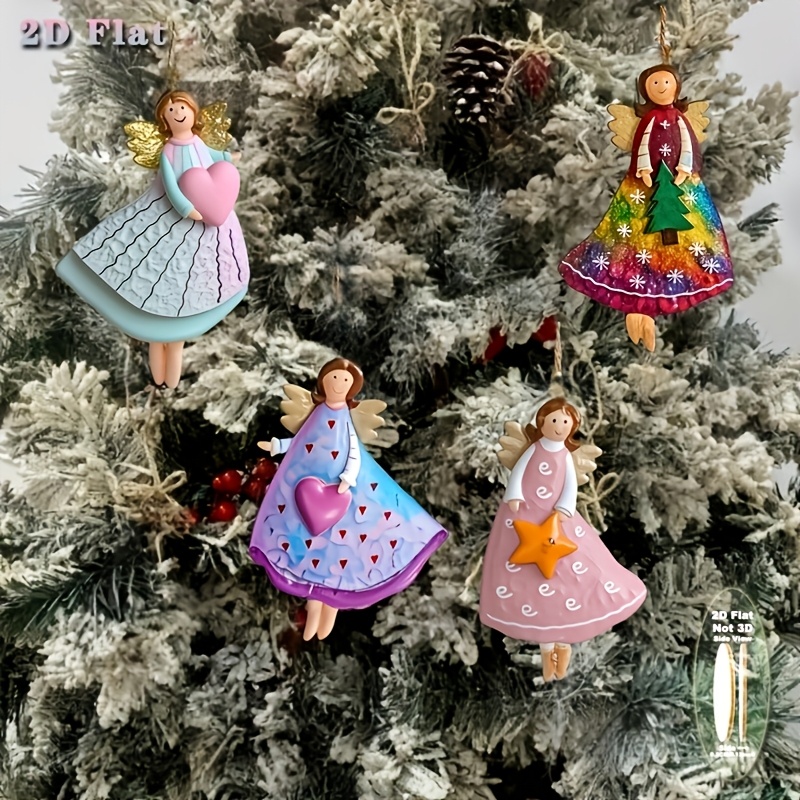 E-shop 2D Flach, 8-teiliges Holz Engel Ornament Set, Dekorative Hänge Deko, Valentinstags Hänge Ornament, 2D Hängebaum Ornament, mit Herz- und Stern