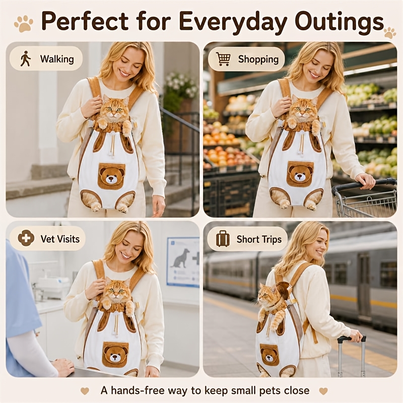 Portable Pet Backpack for Dogs and Cats, Cute Bear Style