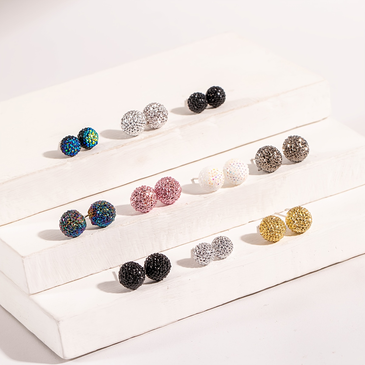 8pcs/20pcs Fashionable Individual Colorful Shiny Round Stud Earrings Set, Rhinestone Stud Earrings Set, Suitable For Party Gathering And Gift