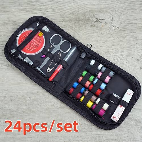 24-teiliges set -- 101-teiliges set tragbare nähkits aus canvas, bunte nähsets aus canvas, essenzielle kunst- bastelbedarf, kompakte reise-nähprojekte, ideal für schnelle reparaturen, vier-jahreszeiten-schwarze nähkisten, bunte nähsets aus canvas