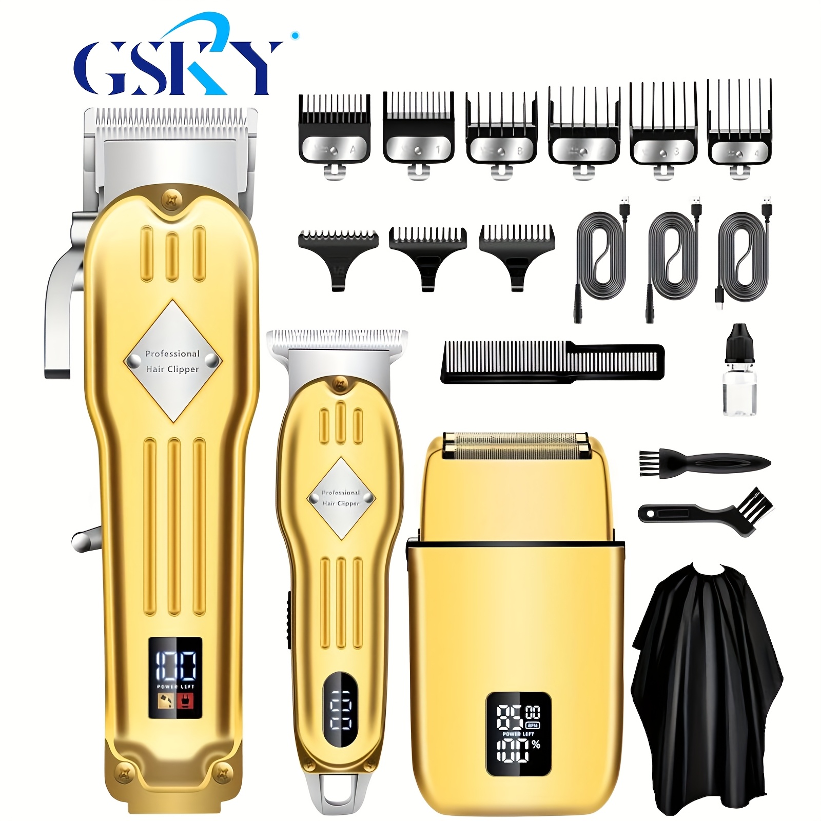 

Gsky 3-in-1 Cordless Smart Hairdresser Set + Foil , Upgraded Led Screen Display, 180 Minutes , Including 18 Accessories (/ Shawl/ Oil Brush), Home Men's Hairdressing Tools Beard Trimming Super