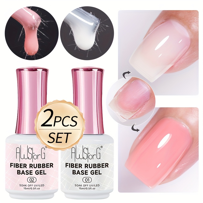 Image of Awstorg 2pcs 15ml Jelly Nude Fiber Rubber For Broken Nail Fiberglass Clear Quick Building Construction Gel Soak Off Gel