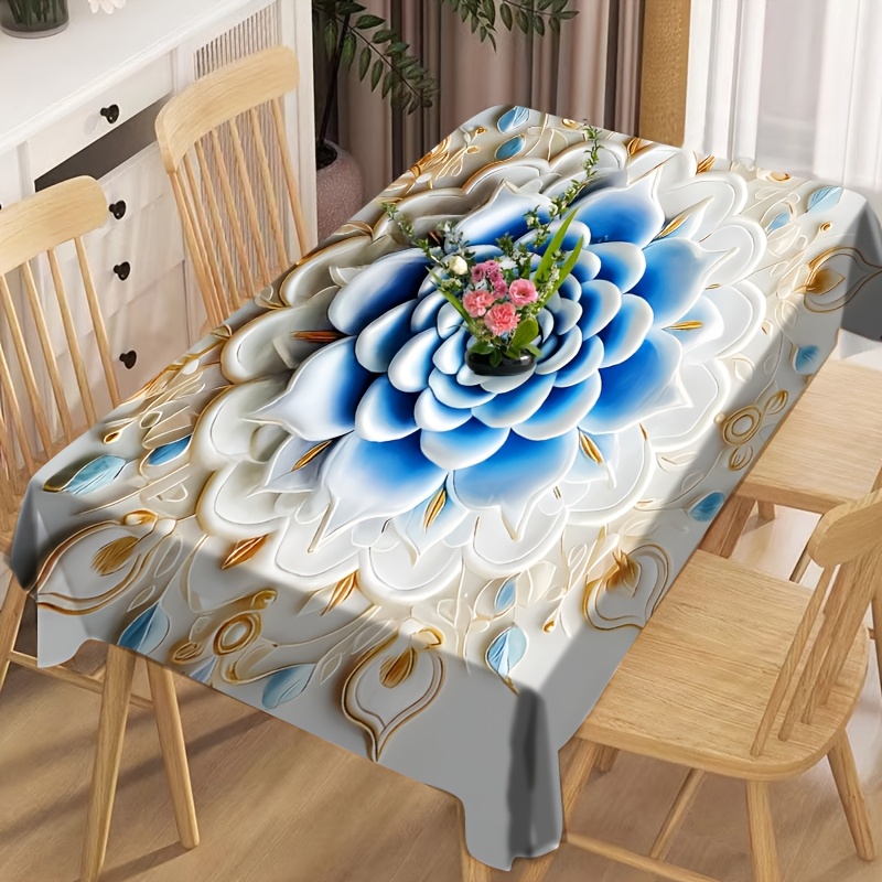 

1pc Luxe Floral Polyester Tablecloth - Square, Woven, Machine Made, Waterproof And Oilproof For Dining, Kitchen, Living Room, Party, Picnic, Holiday Decor