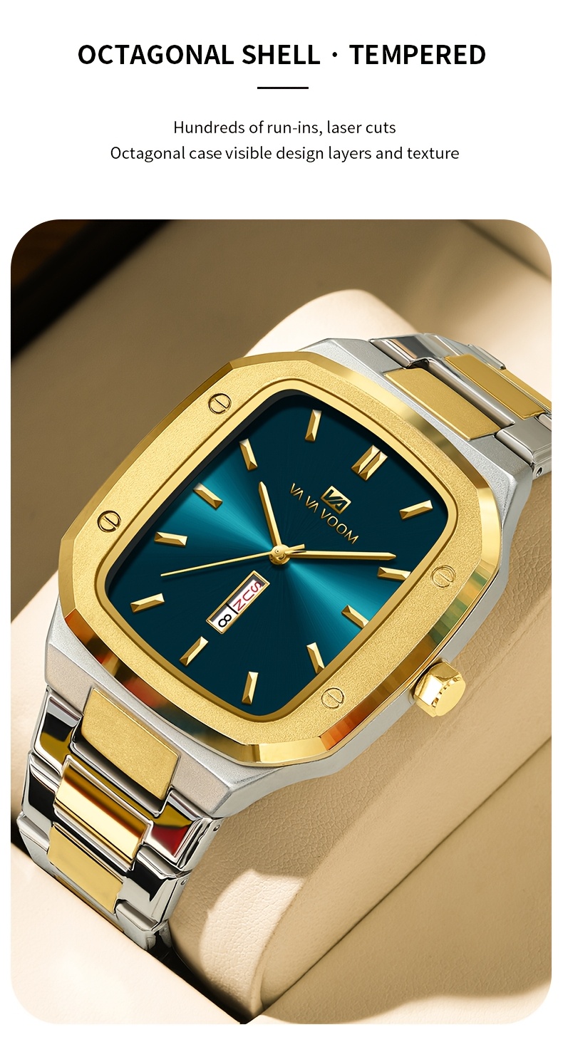 1pc luxury mens quartz watch   dial stainless steel strap blue silvery   clock casual business original movement dual calendar timing week for man industrial style   watches details 3