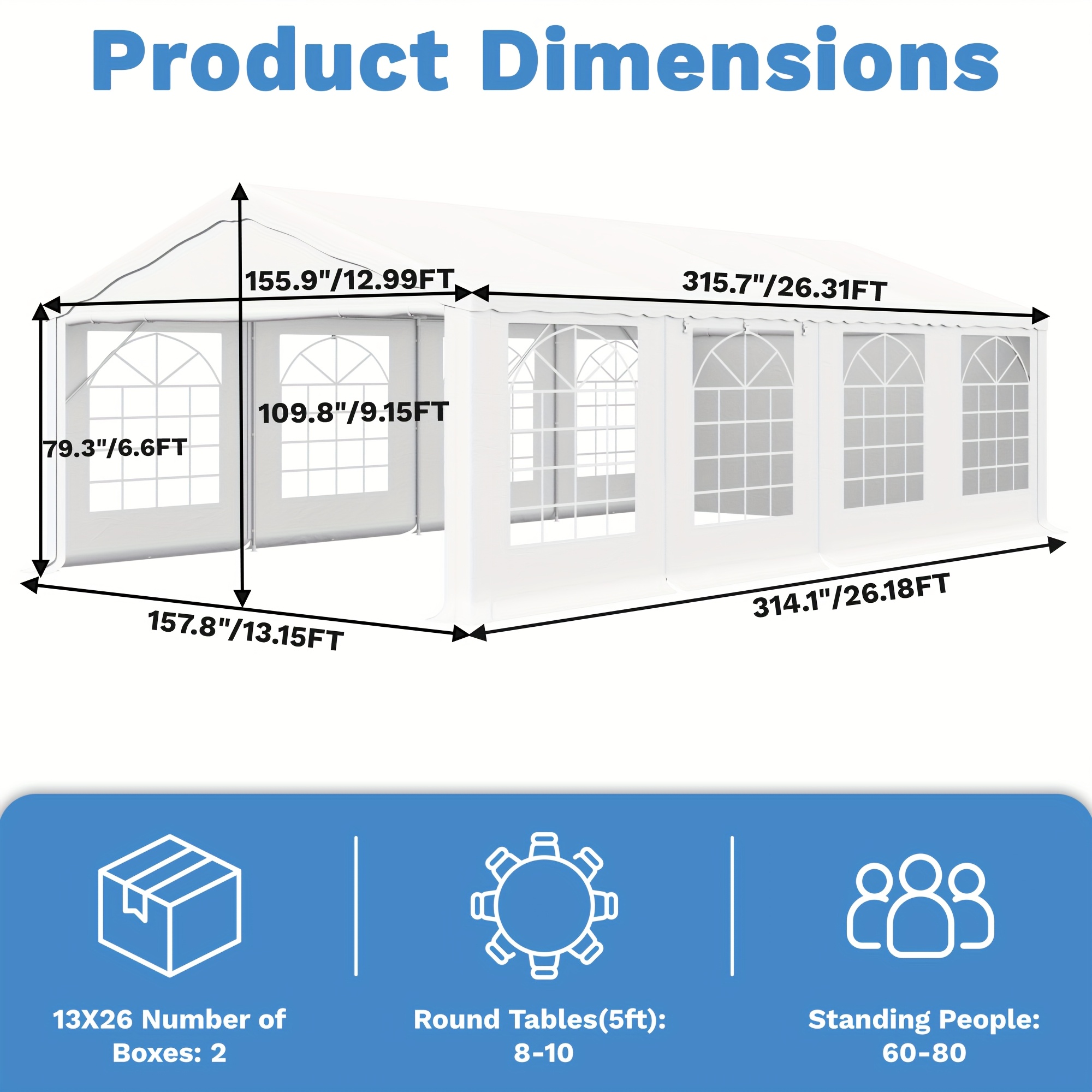 20x40ft 13x26ft white plastic party canopy with pergola durable outdoor indoor event shelter for weddings birthdays garden parties portable easy setup no electricity needed outdoor event shelter sturdy construction Product details 2