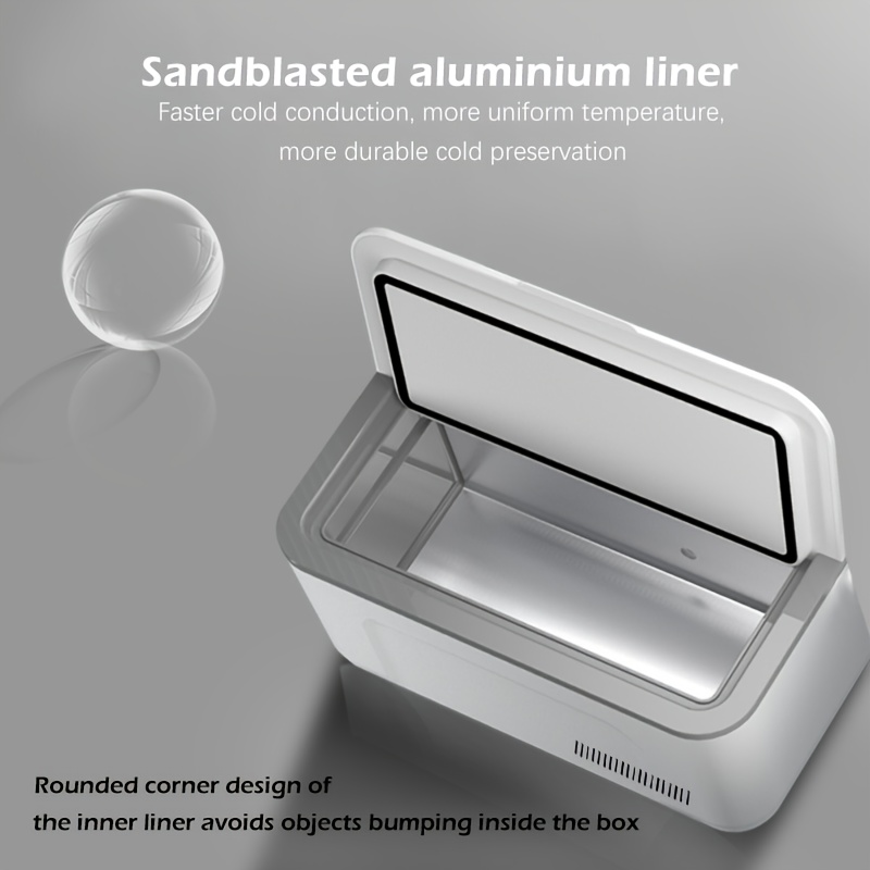 compact portable mini fridge with led temperature display smart alarm usb powered rechargeable battery 0 4l capacity   resistant aluminum liner rounded corners for safety semiconductor cooling for home   mini refrigerator travel   sleek glossy    ed aluminum 0