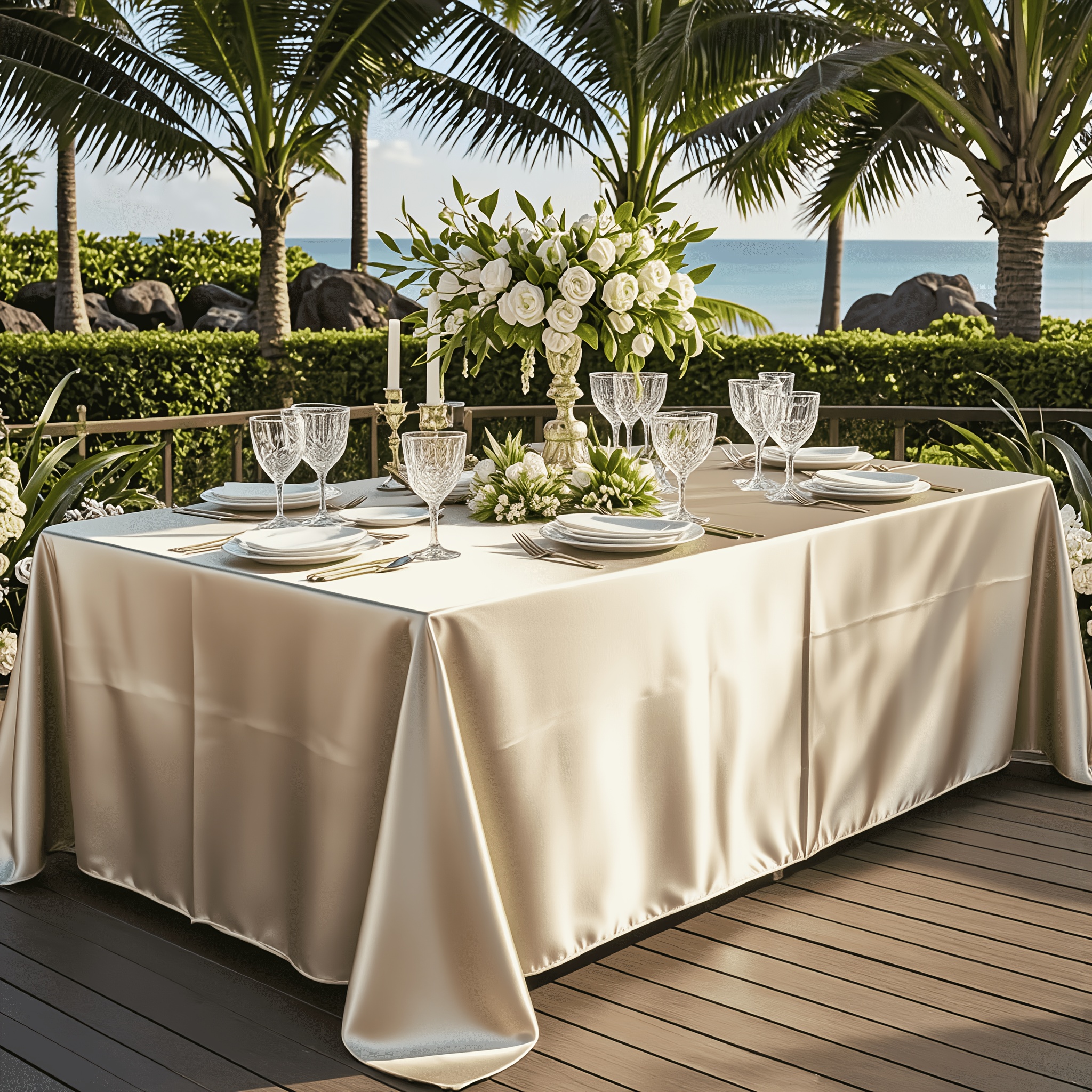 TEMU A Gentle And High-end Rectangular Champagne-colored Satin Tablecloth Of Delicate And Fabric, With A Smooth And , Natural And Drape,
