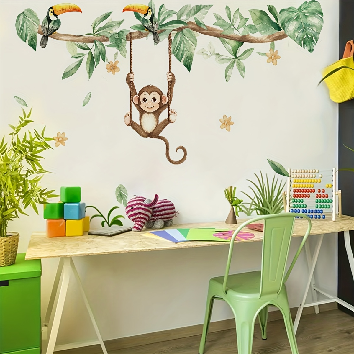 1pc   animal wall sticker cute monkey parrot and branch design suitable for living room bedroom hallway furniture   decorative decal self  