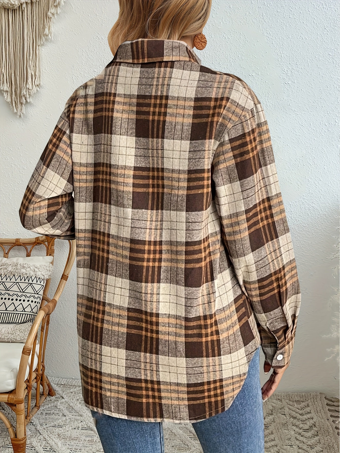 chemise à carreaux femme col à manches Temu France