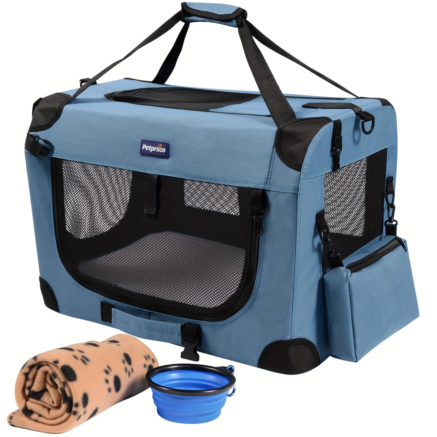 

Portable Collapsible Dog Crate, Travel Dog Carrier, Soft Warm Blanket And Foldable Bowl For Large Cats & Small Dogs Indoor And Outdoor